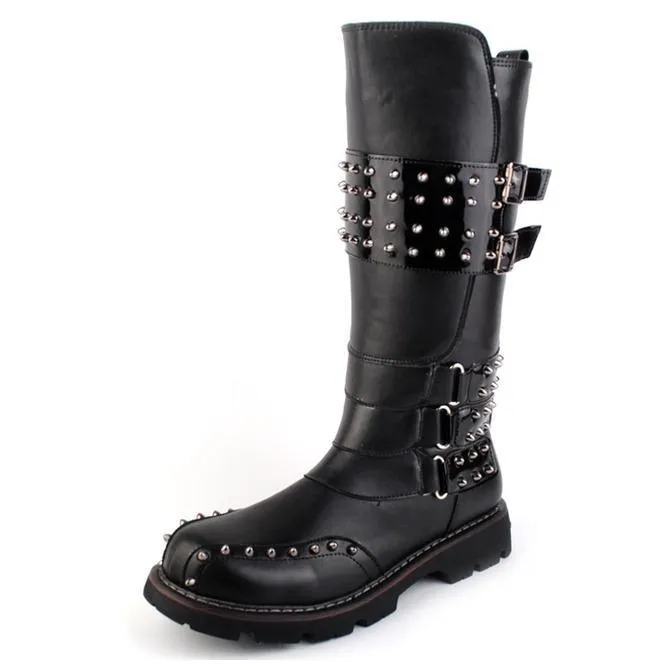 Men's Buckle Strap Punk Rivet Riding Boots Martin Boots