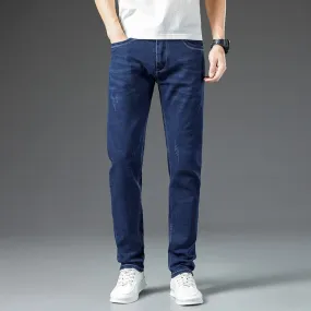 Men's Denim Mid Waist Slim Fit Business Casual Straight Leg Pants