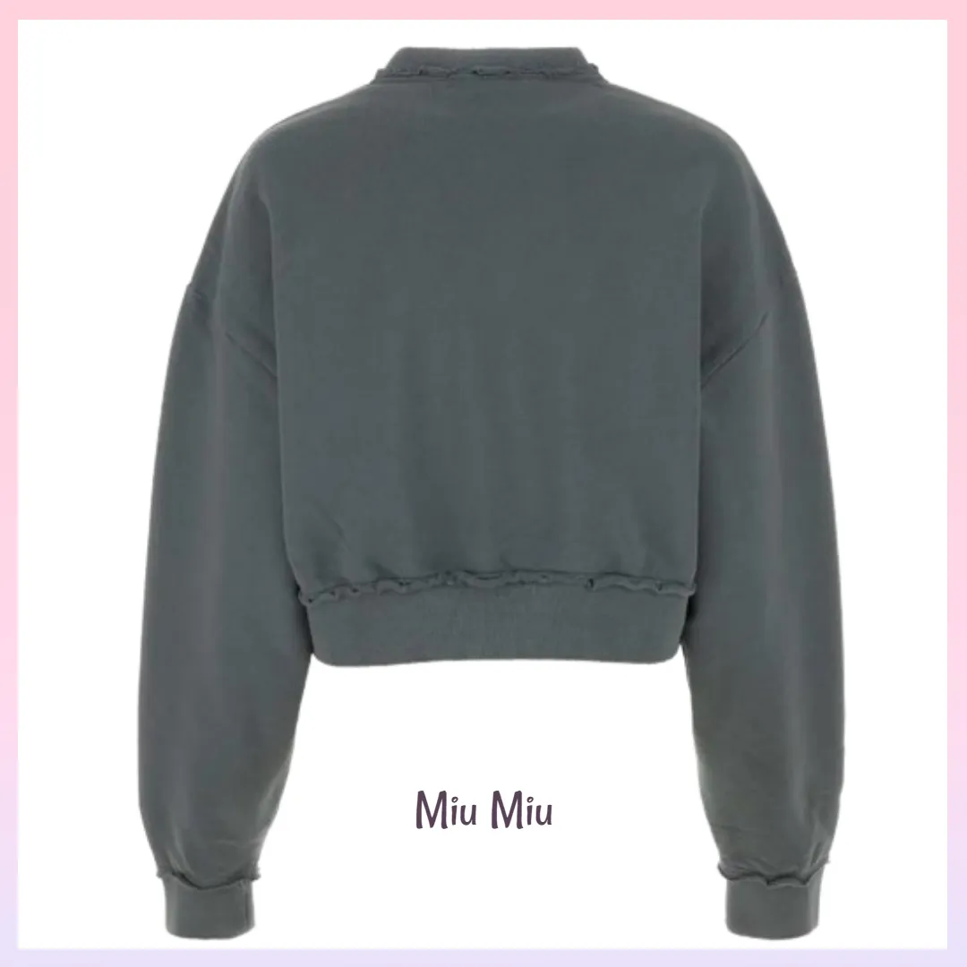 MiuMiu  |Crew Neck Long Sleeves Cotton Logo Hoodies & Sweatshirts