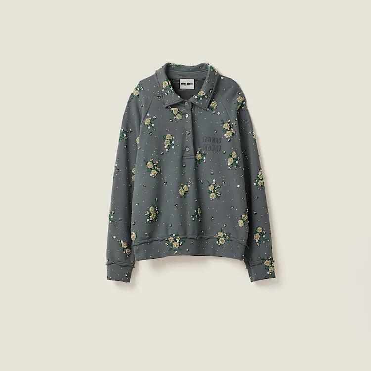 MiuMiu  |Flower Patterns Long Sleeves Cotton Logo