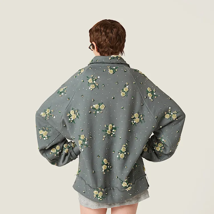 MiuMiu  |Flower Patterns Long Sleeves Cotton Logo