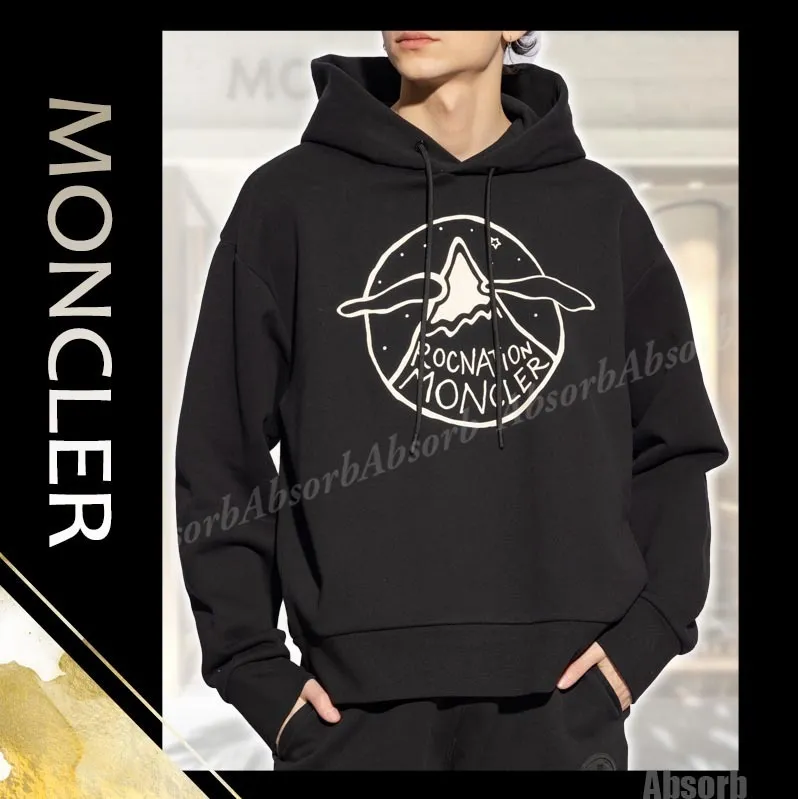 MONCLER  |Street Style Long Sleeves Plain Cotton Logo Hoodies