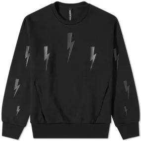 Neil Barrett Lightning Bolt Kangaroo Pocket Crew SweatBlack & Black