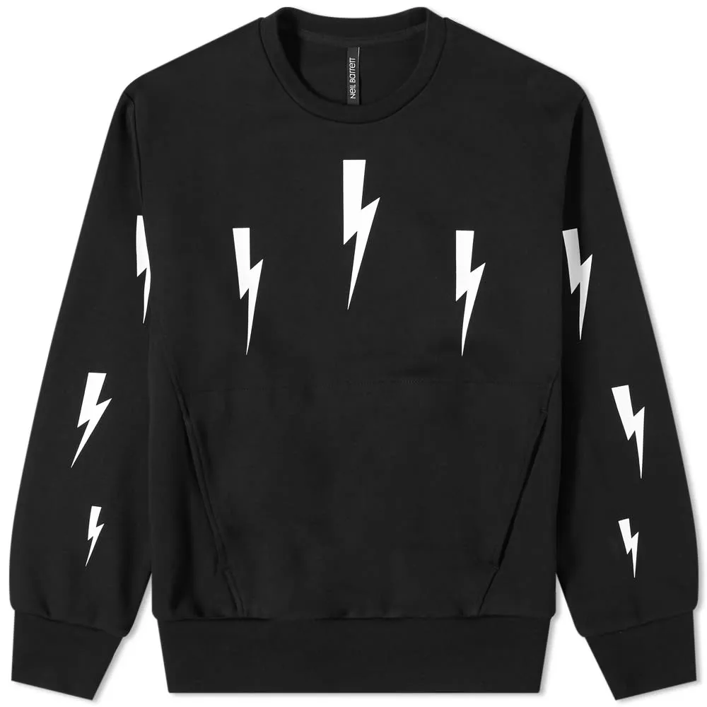 Neil Barrett Lightning Bolt Kangaroo Pocket Crew SweatBlack & White