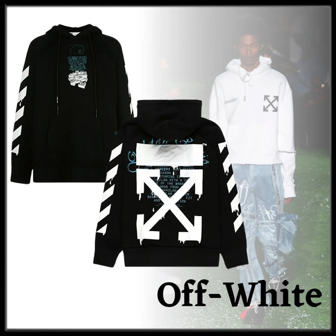 Off-White  |Street Style Long Sleeves Cotton Logo Skater Style Hoodies