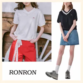 RONRON  |V-Neck Plain Short Sleeves Hoodies & Sweatshirts