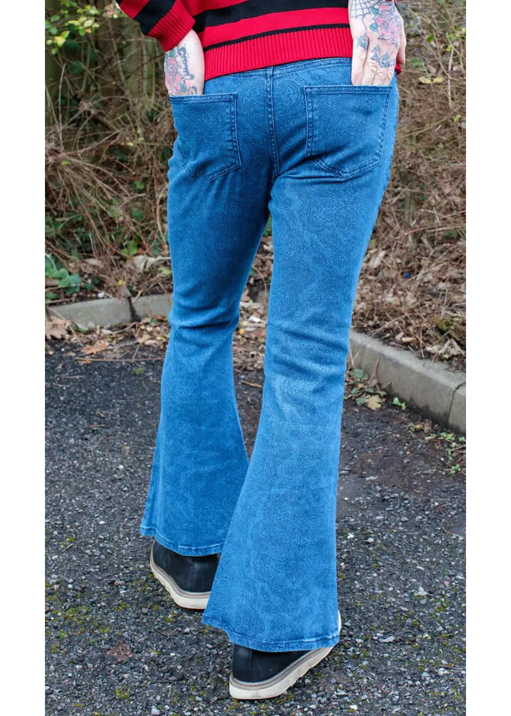 Run & Fly Men's Hendrix Stone Wash 70's Flare Pants Denim