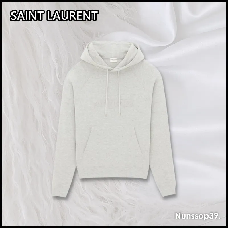 Saint Laurent  |Street Style Long Sleeves Plain Cotton Logo Luxury Hoodies