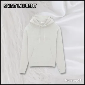 Saint Laurent  |Street Style Long Sleeves Plain Cotton Logo Luxury Hoodies