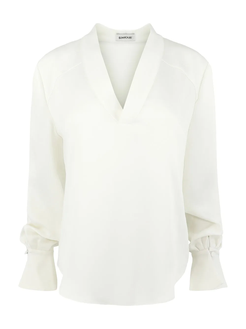 Simkhai Maisey Long Sleeve V-Neck Blouse in Ivory