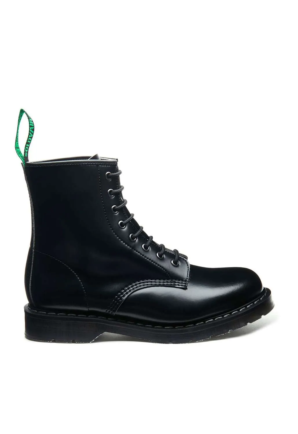 Solovair - Black Vegan Hi-Shine 8 Eye Derby Boot | Dark Ages