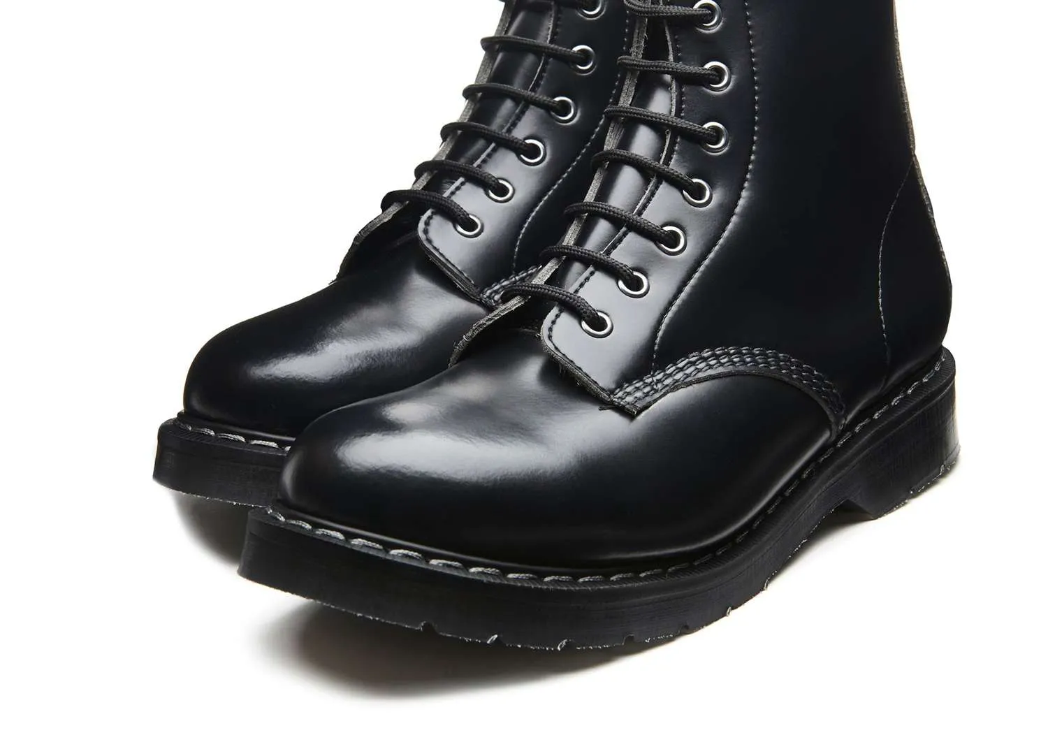 Solovair - Black Vegan Hi-Shine 8 Eye Derby Boot | Dark Ages