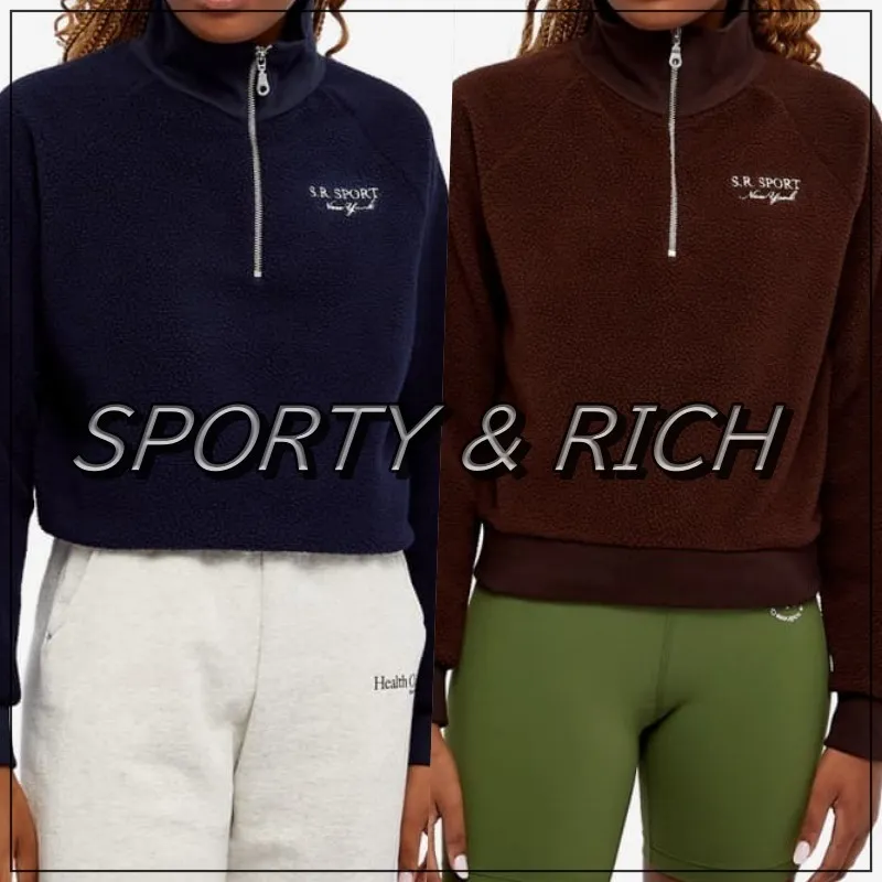 Sporty & Rich  |Crew Neck Unisex Long Sleeves Cotton Logo