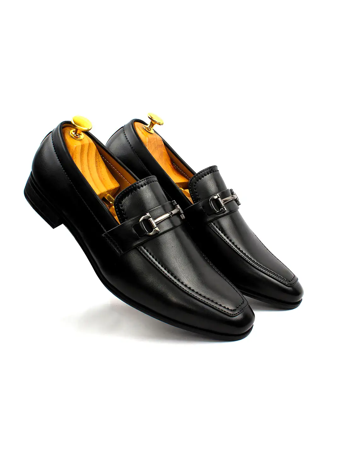 Square Toe Black Moccasin With Buckle