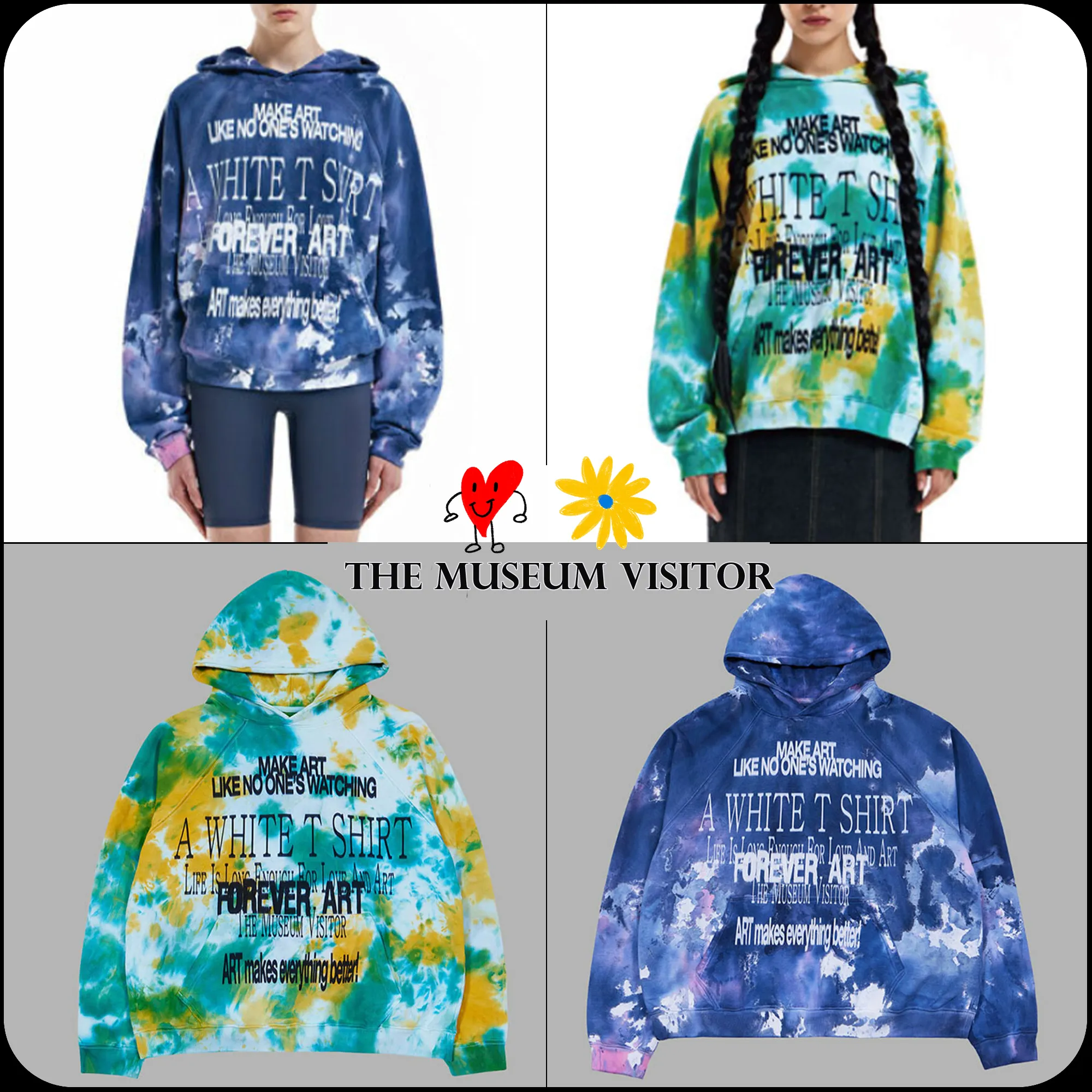 THE MUSEUM VISITOR  |[THE MUSEUM VISITOR]★LETTERING PRINTED TIE DYEING HOODY