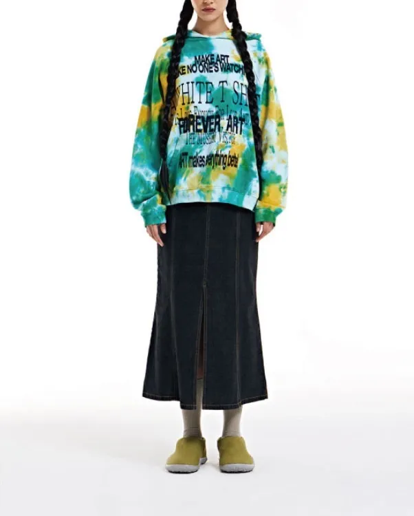 THE MUSEUM VISITOR  |[THE MUSEUM VISITOR]★LETTERING PRINTED TIE DYEING HOODY