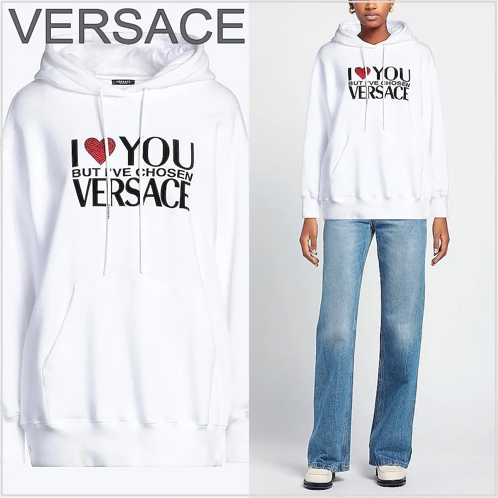 VERSACE  |Street Style Long Sleeves Cotton Logo Hoodies & Sweatshirts