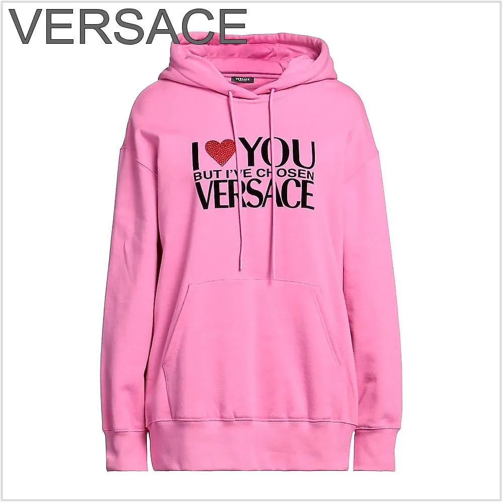 VERSACE  |Street Style Long Sleeves Cotton Logo Hoodies & Sweatshirts