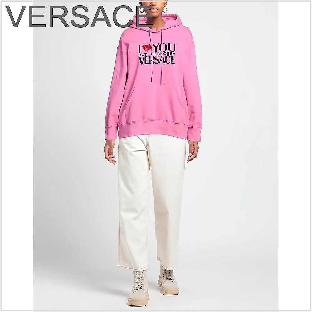 VERSACE  |Street Style Long Sleeves Cotton Logo Hoodies & Sweatshirts