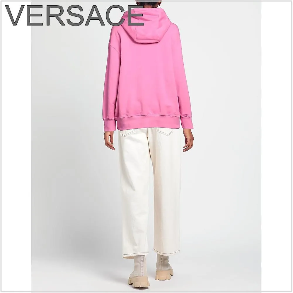 VERSACE  |Street Style Long Sleeves Cotton Logo Hoodies & Sweatshirts