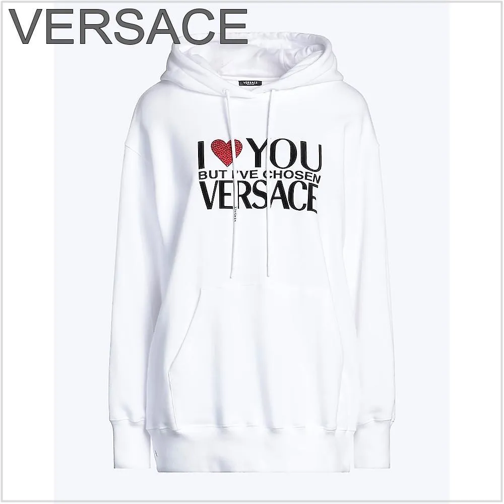 VERSACE  |Street Style Long Sleeves Cotton Logo Hoodies & Sweatshirts