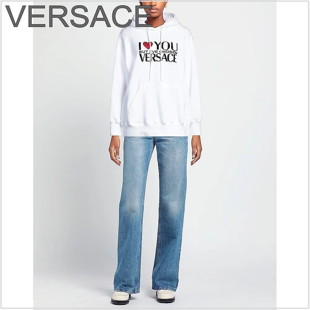 VERSACE  |Street Style Long Sleeves Cotton Logo Hoodies & Sweatshirts