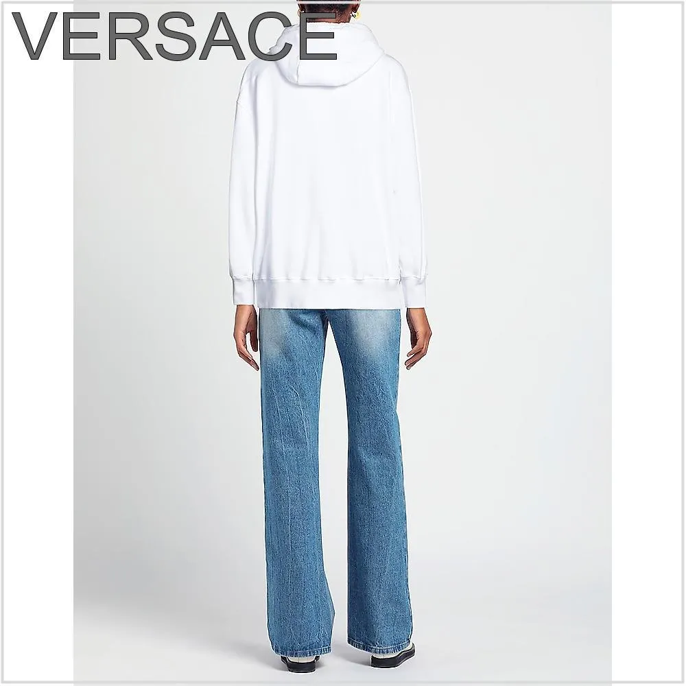 VERSACE  |Street Style Long Sleeves Cotton Logo Hoodies & Sweatshirts