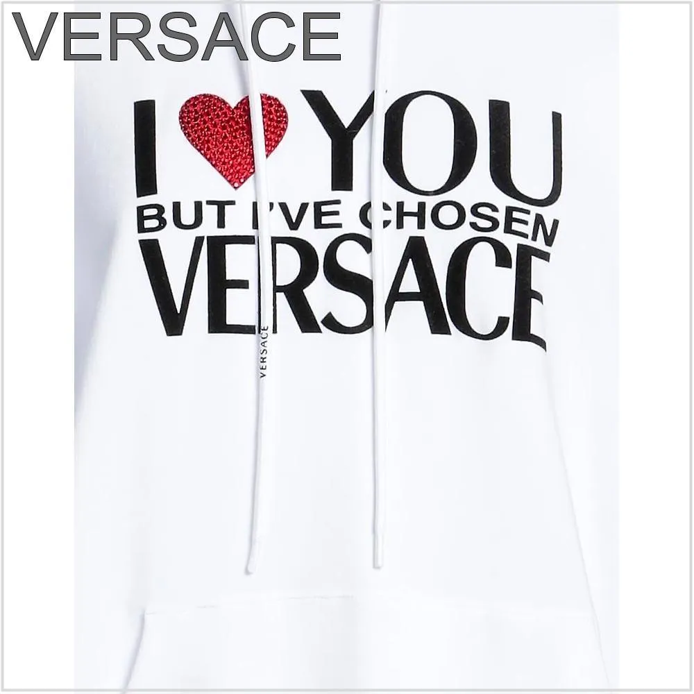 VERSACE  |Street Style Long Sleeves Cotton Logo Hoodies & Sweatshirts