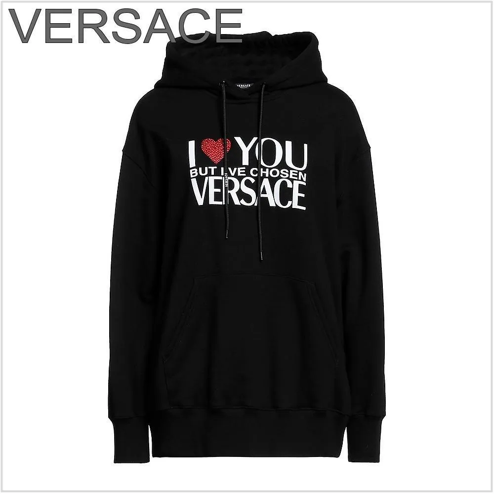 VERSACE  |Street Style Long Sleeves Cotton Logo Hoodies & Sweatshirts