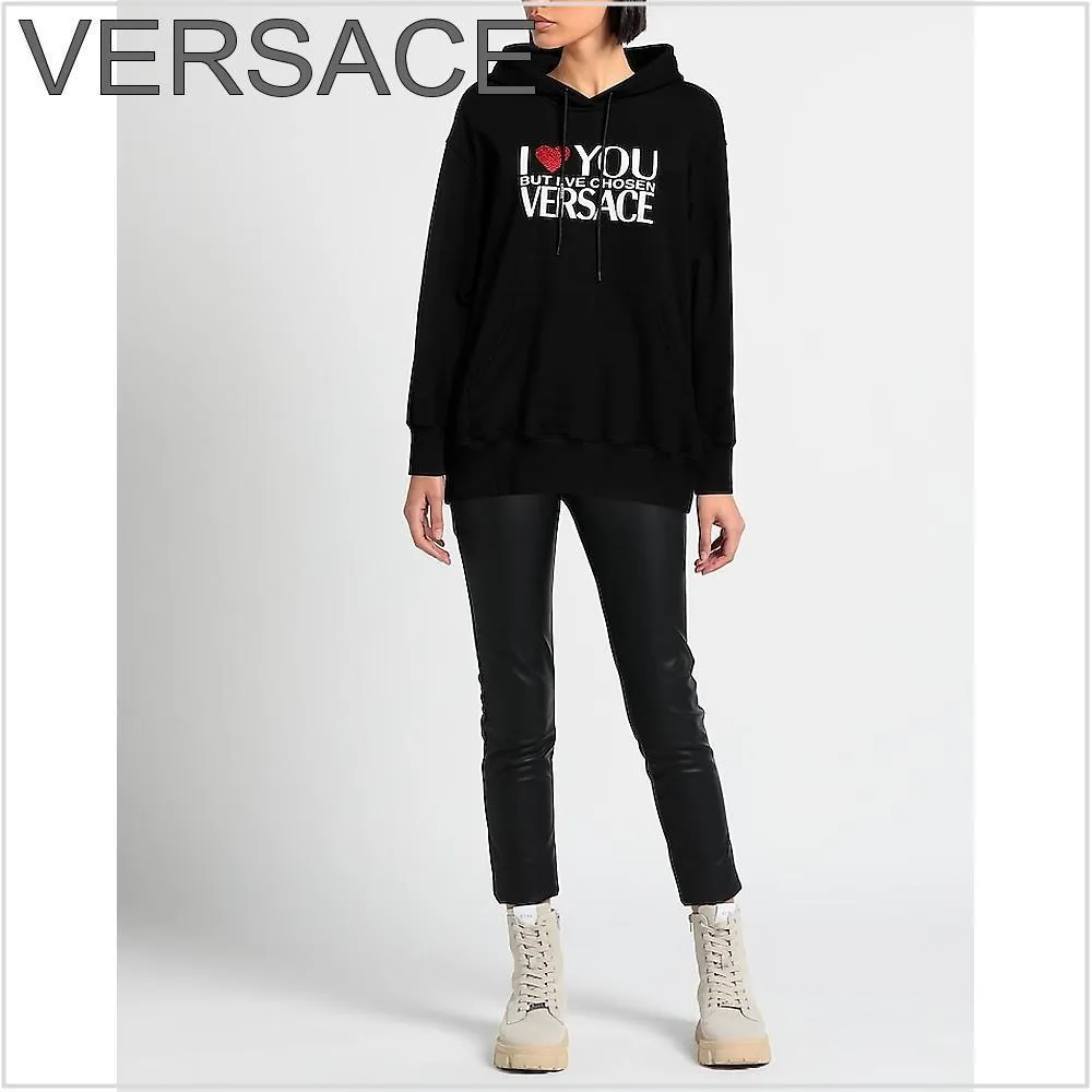 VERSACE  |Street Style Long Sleeves Cotton Logo Hoodies & Sweatshirts