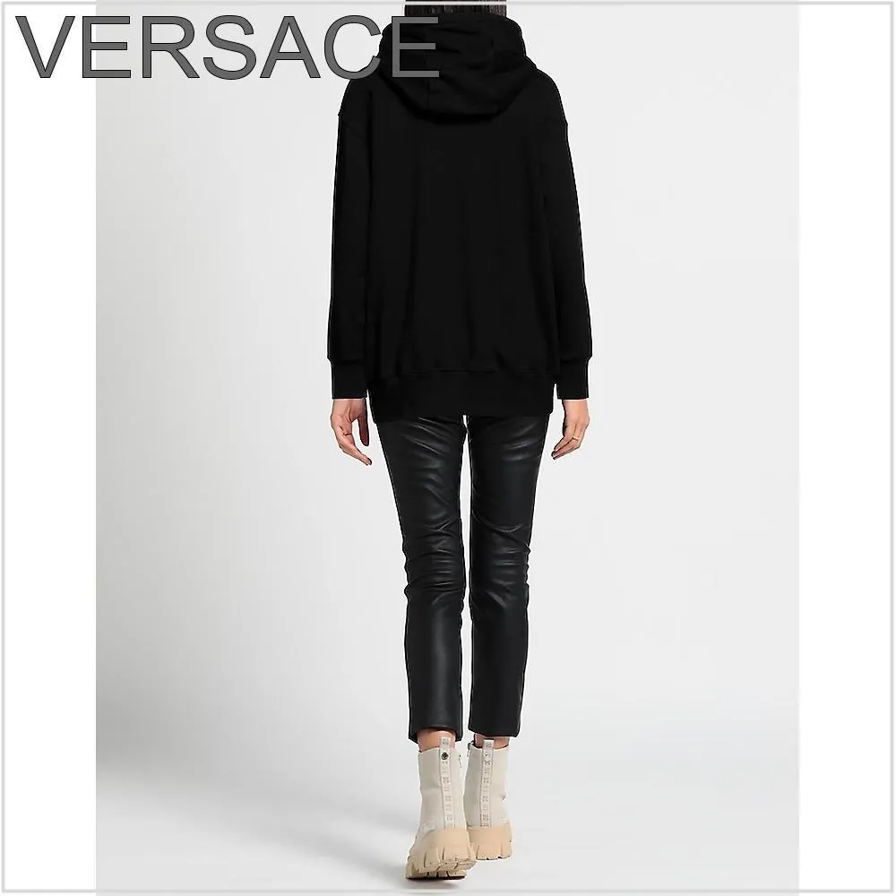 VERSACE  |Street Style Long Sleeves Cotton Logo Hoodies & Sweatshirts