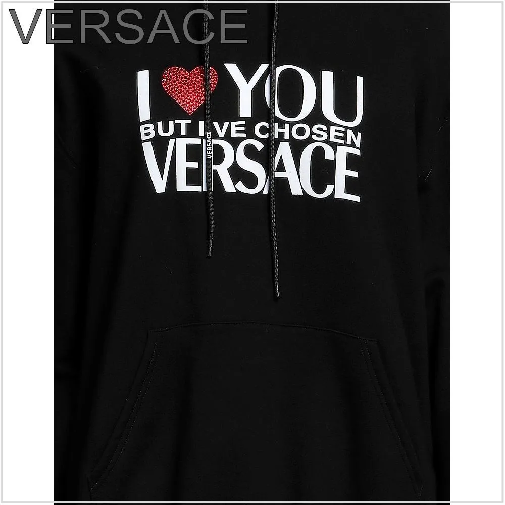 VERSACE  |Street Style Long Sleeves Cotton Logo Hoodies & Sweatshirts