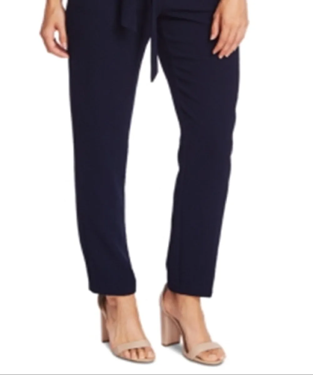 Vince Camuto Women's Parisian Crepe Belted Slim Leg Pants Blue Size 2