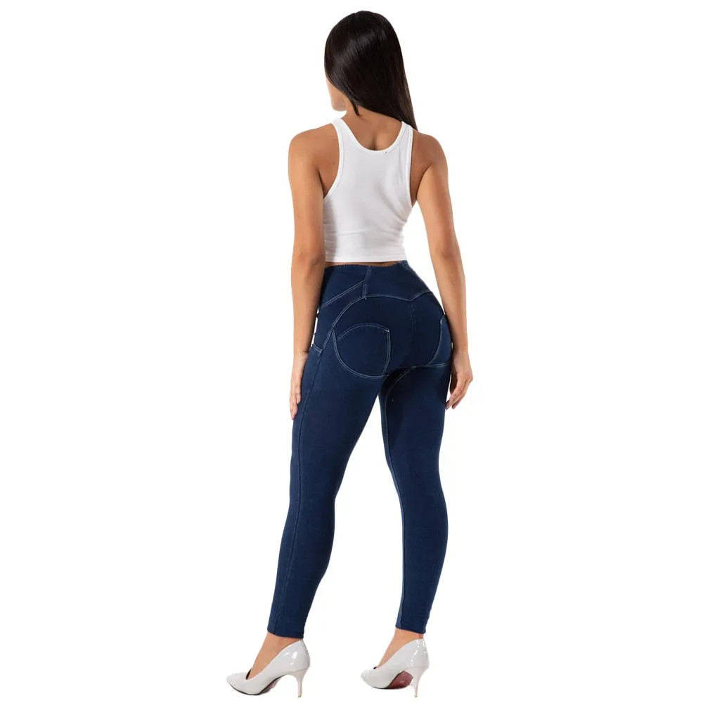 Women's Denim High Waist Stretch Button Push-Up Bum Pencil Leggings