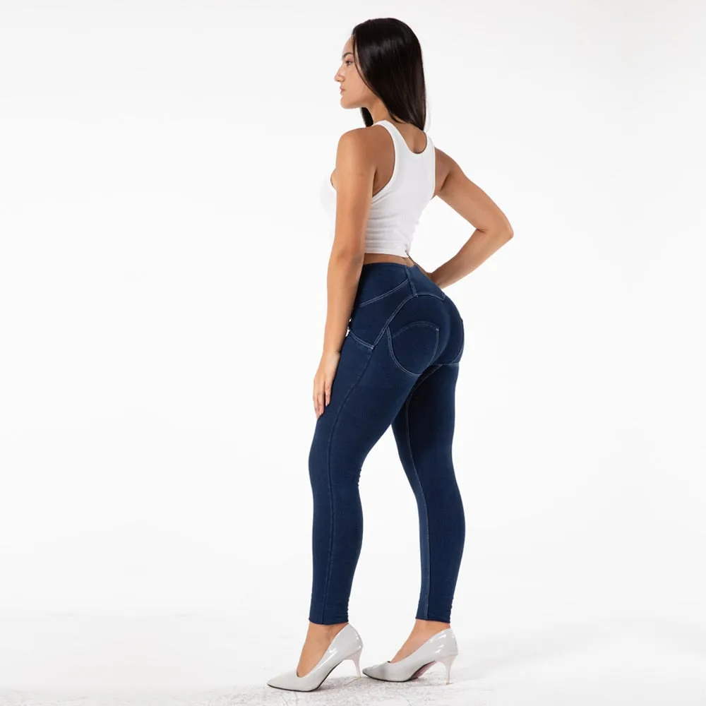 Women's Denim High Waist Stretch Button Push-Up Bum Pencil Leggings