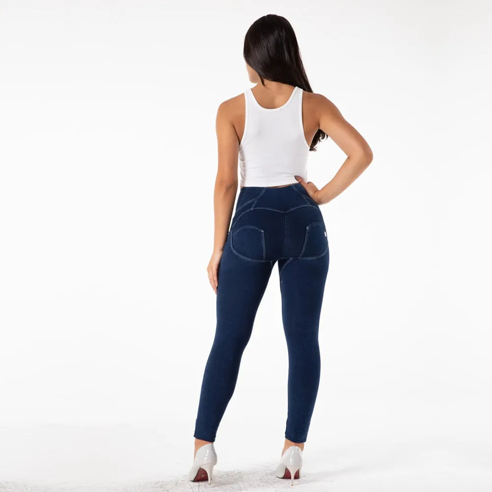 Women's Denim High Waist Stretch Button Push-Up Bum Pencil Leggings