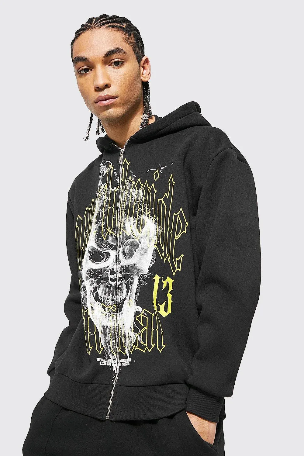 Worldwide Skull Graphic Zip Through Hoodie